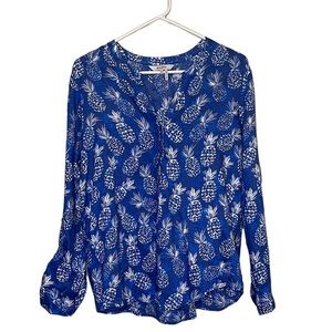 Blue Pineapple Print Blouse